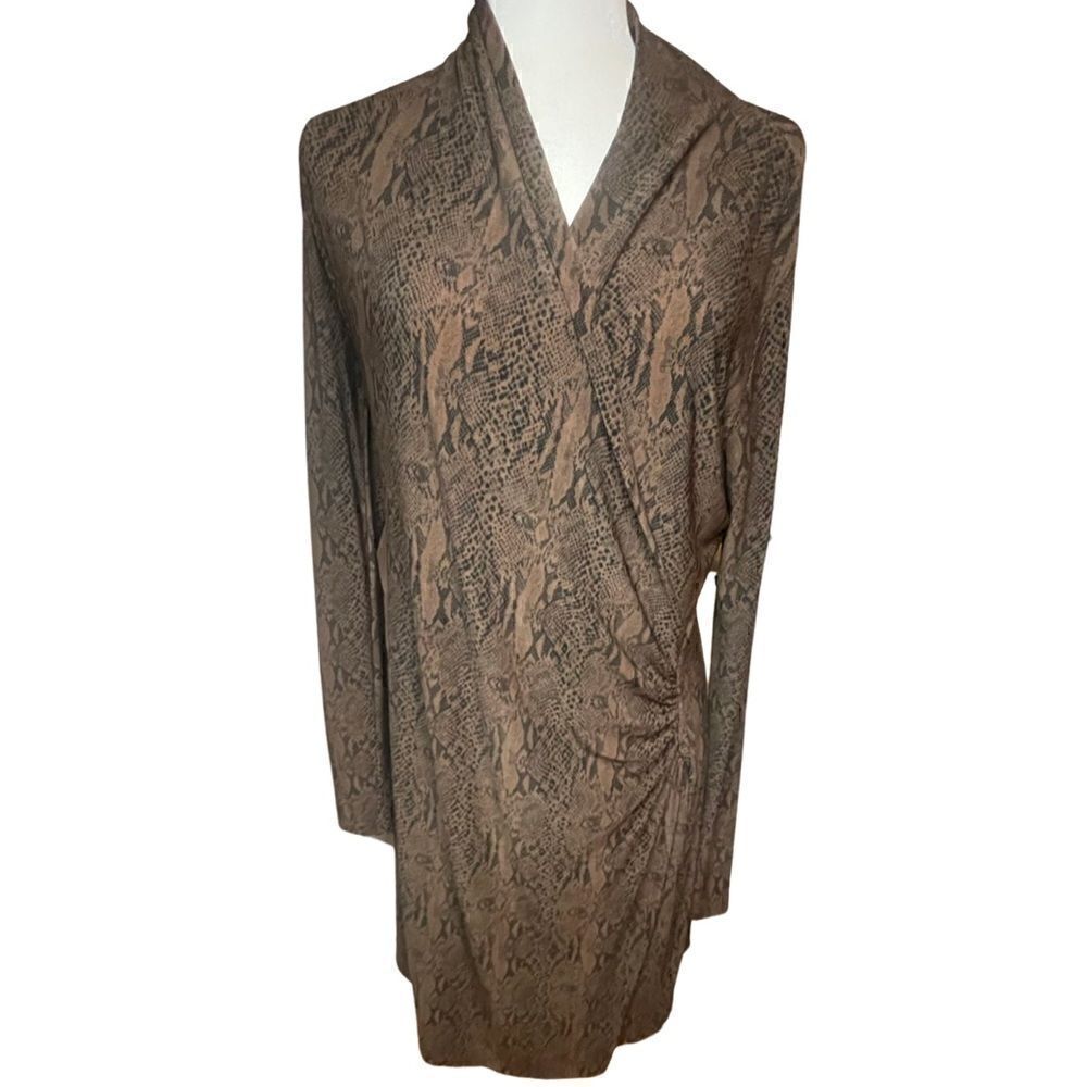 Norma Kamali Snake Print Long Sleeve Faux Wrap Dress Size Large